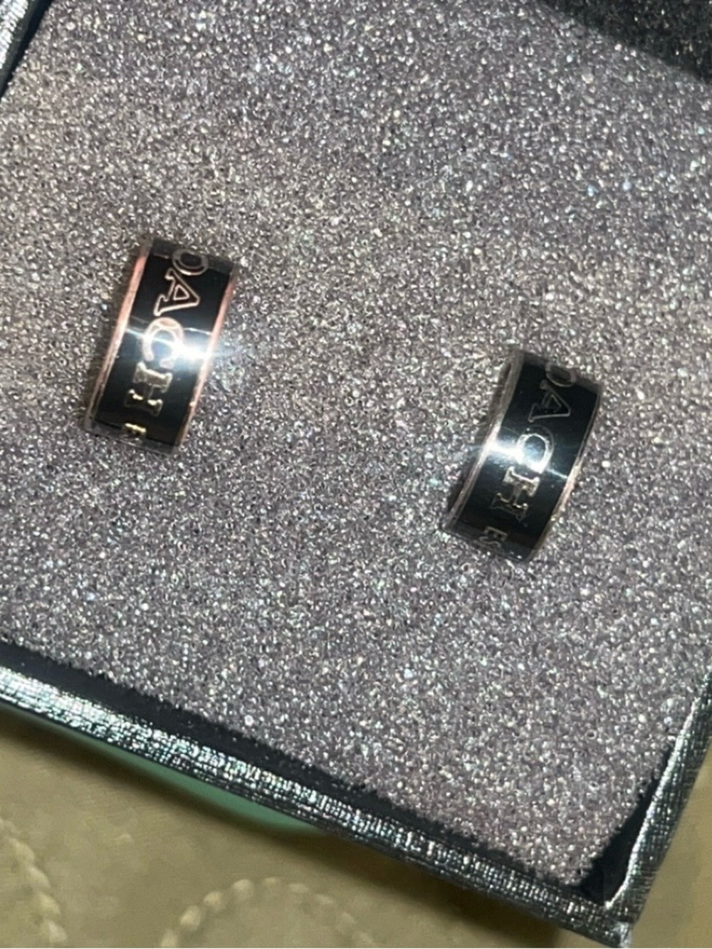 Coach Black Enamel Hoop Earrings with Gold Accents